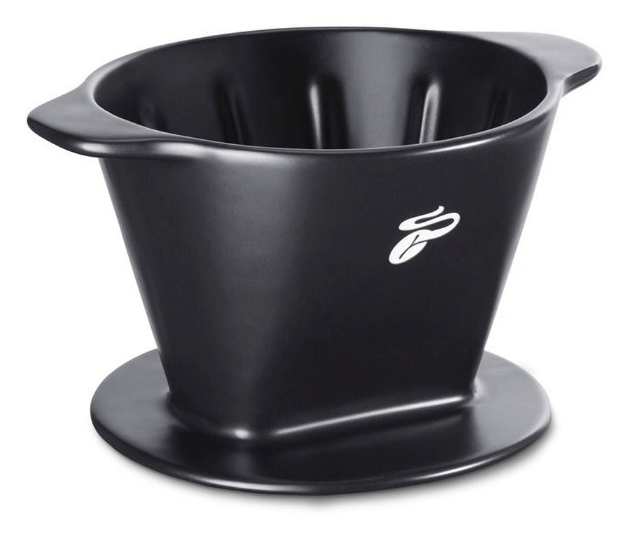 Detailaufnahme eines schwarzen Kaffeehandfilters Gr. 101 mit Bohne.