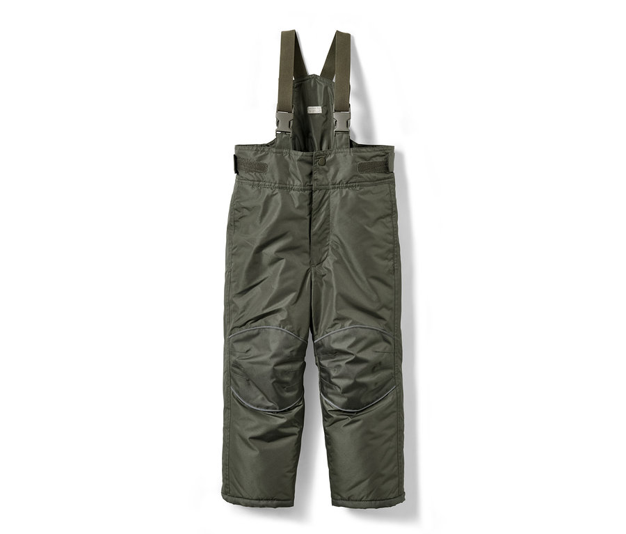 Olivegrüne Schneehose mit Latz, Teil einer 2-teiligen Schneekombi.