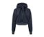 Dunkelblaue, kurze Sport-Sweatjacke mit Reißverschluss und Kapuze.