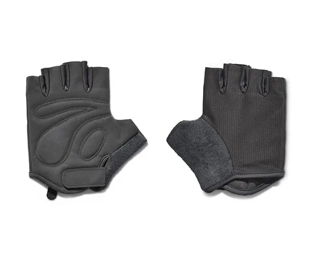 Zwei Fahrrad-Handschuhe liegen nebeneinander auf einem weißen Hintergrund.