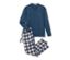 Dunkelblauer karierter Pyjama mit Flanellhose und langärmeligem Oberteil.