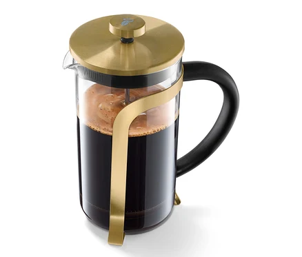 Goldene Siebstempelkanne 800 ml für 6 Tassen.