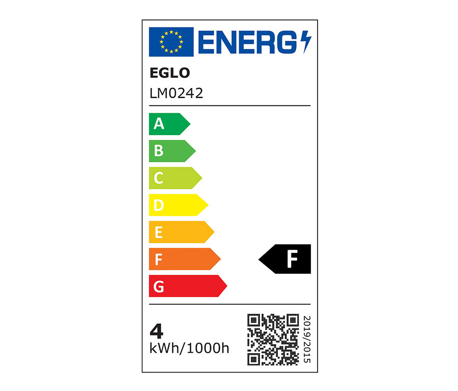 Energielabel mit den Klassen A bis G, Produkt EGLO LM0242, Verbrauch 4 kWh/1000h.