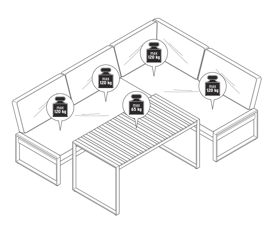 Dining-Lounge-Ecke »Elin« mit Premium-Komfort-Kissen, maximale Belastung 120 kg pro Sitzfläche, Tisch max. 65 kg.