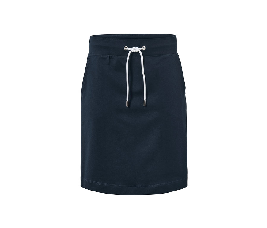 Marineblauer Sweatrock mit weißem Kordelzug.