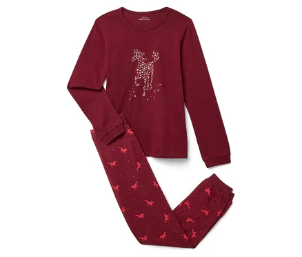 Kinder-Pyjama, Pferde, Oberteil mit Pferde-Sternenbild-Motiv und Hose mit Pferde-Muster