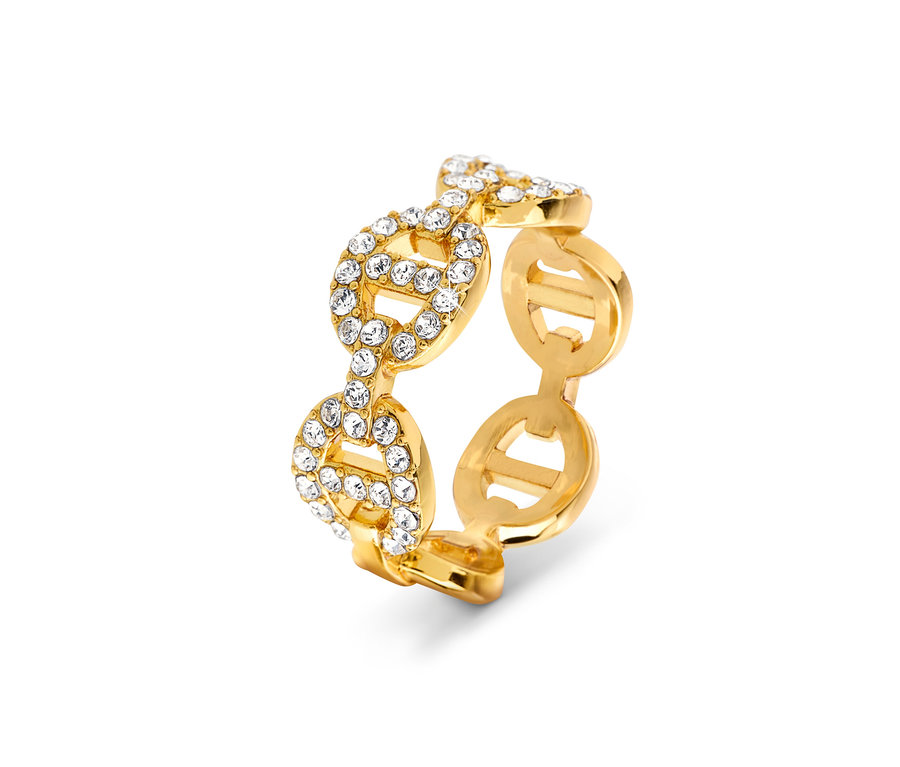 Goldener Ring im Kettendesign mit Strasssteinen.