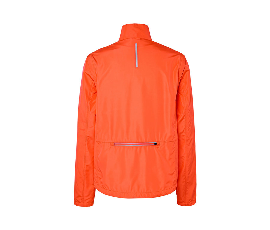 Orangefarbene 2-in-1-Fahrradjacke von hinten.