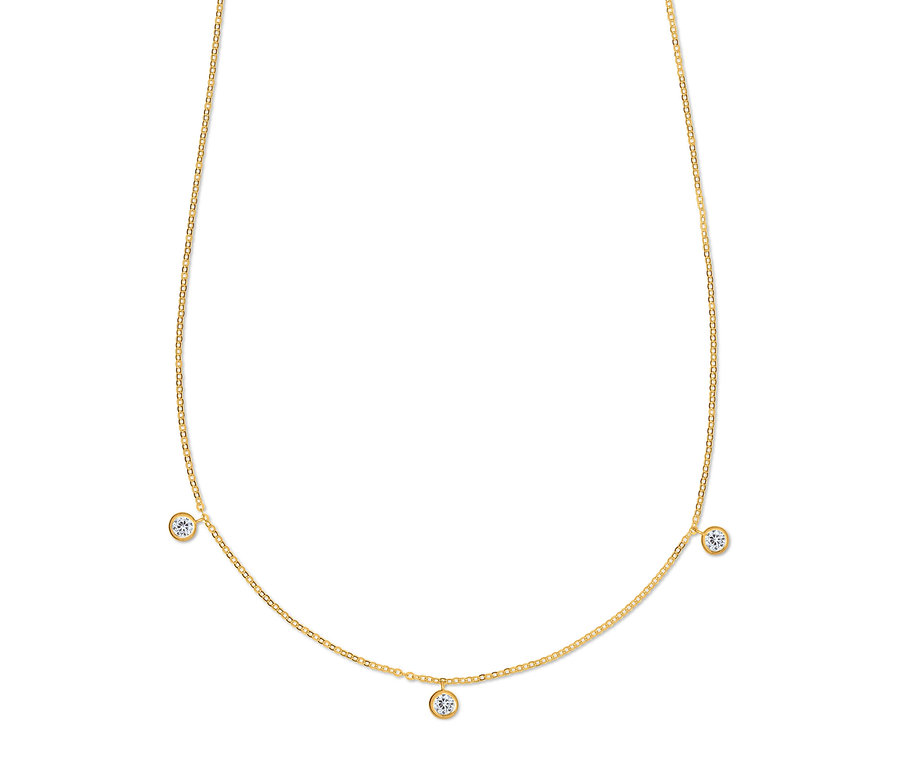 Nahaufnahme einer goldenen 585 Gold Kette mit Zirkonia und einer goldenen 375 Gold Kette mit Zirkonia.