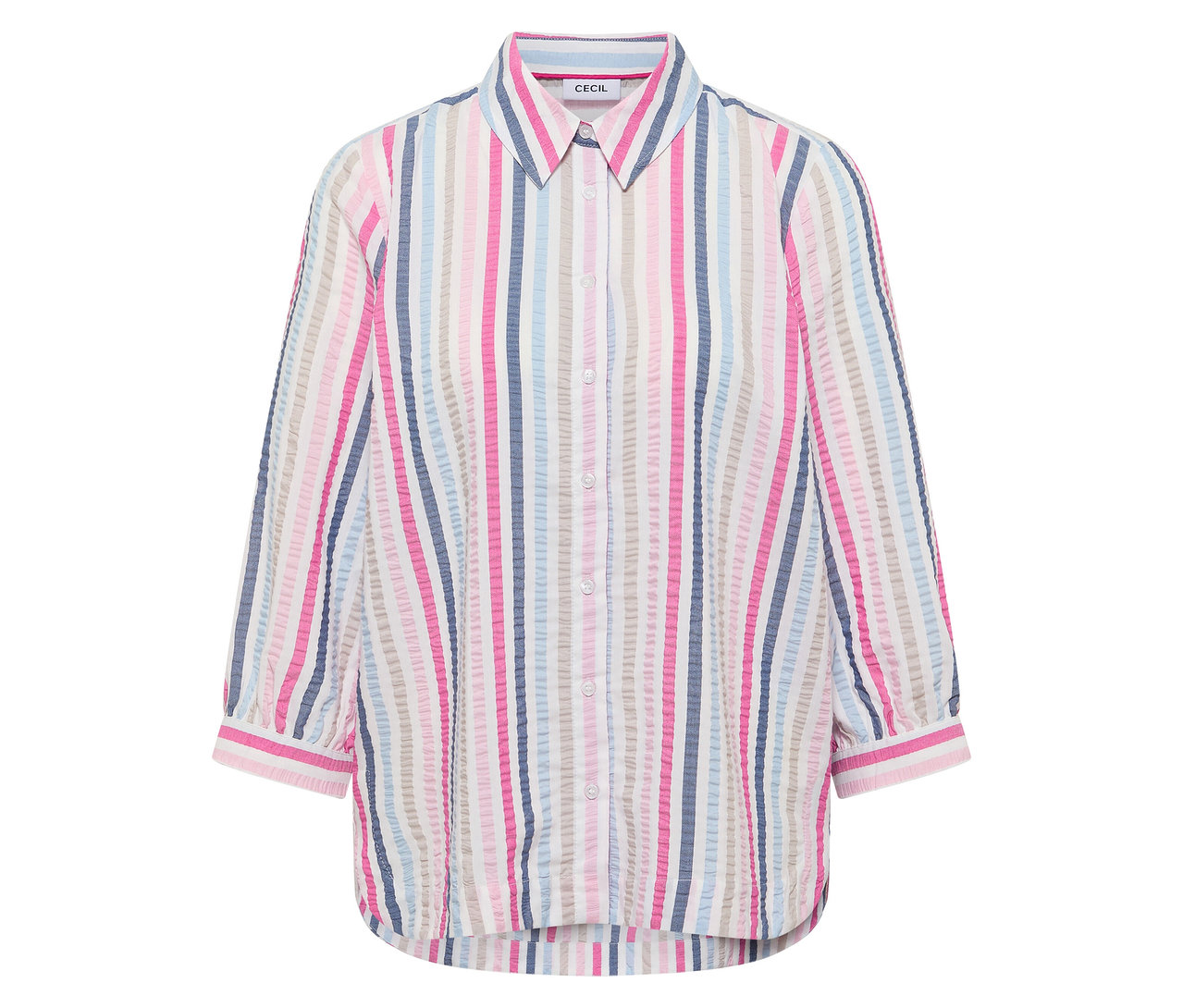 Die CECIL Hemdbluse mit bunten Streifen ist zu sehen.