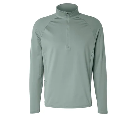 Salbeigrünes Thermo-Sportshirt »Half Zip« mit langen Ärmeln und Stehkragen.
