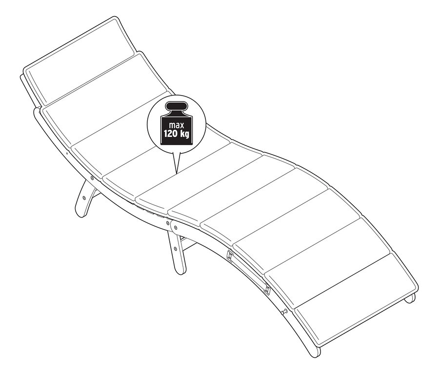 Zusammenklappbare Gartenliege in Wellenform.