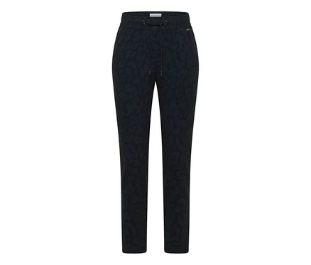 Dunkle CECIL Jerseyhose mit dezentem Alloverprint, elastischem Bund und Kordelzug.