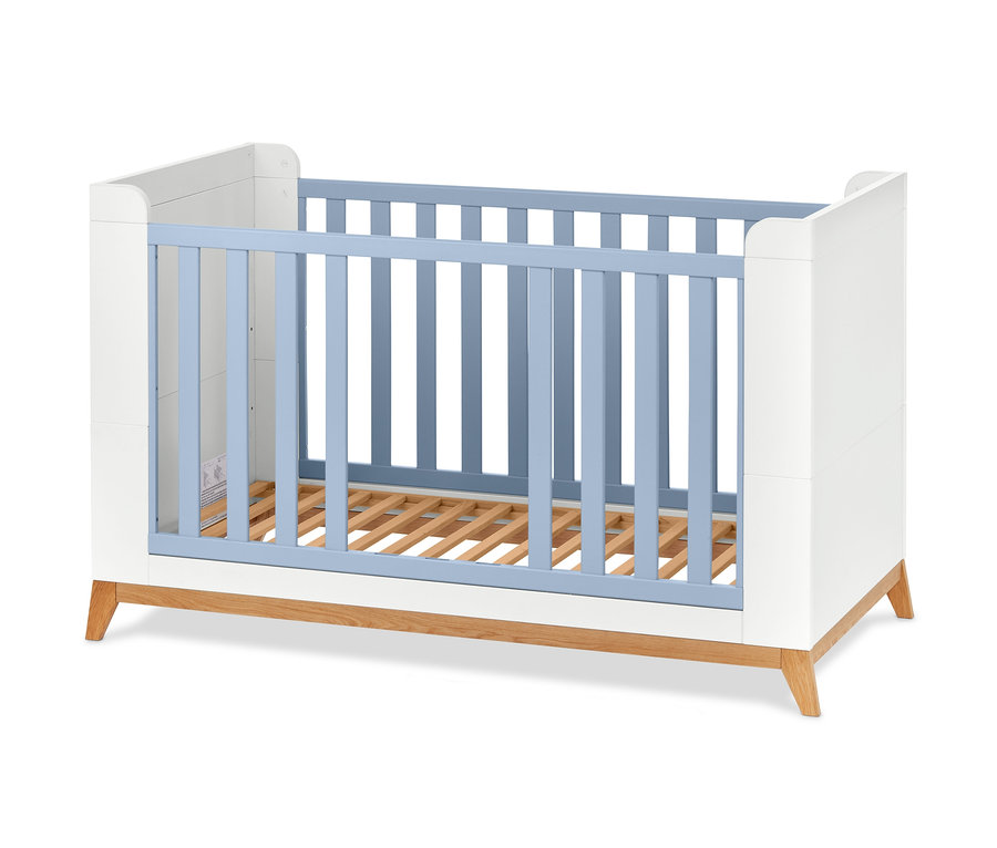 Blaues Baby- und Kleinkindbett.