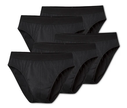 Fünf schwarze Herrenslips.