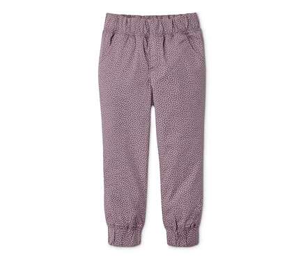 Eine lila Baumwoll-Schlupfhose mit Muster.