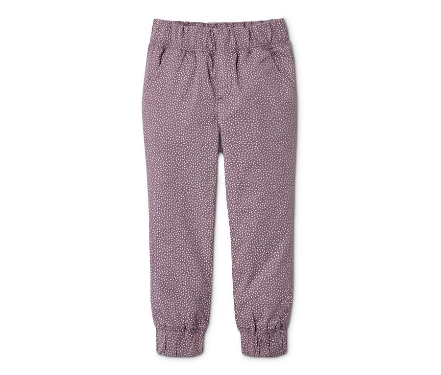 Eine lila Baumwoll-Schlupfhose mit Muster.