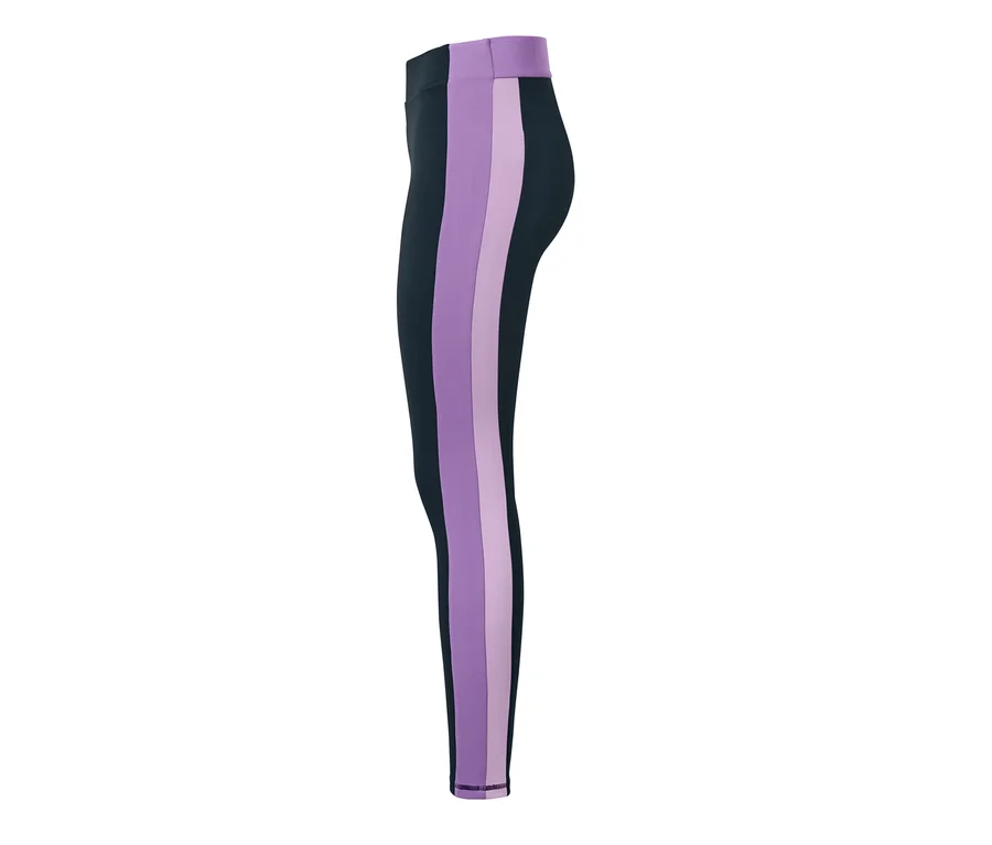 Dunkelblaue Sporttight mit lila Streifen.