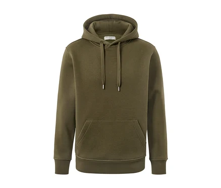 Ein grüner Hoodie vor einem weißen Hintergrund.