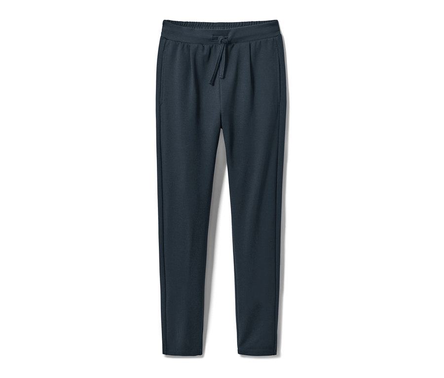 Eine marineblaue Kinder-Sweathose mit Kordelzug in der Taille.
