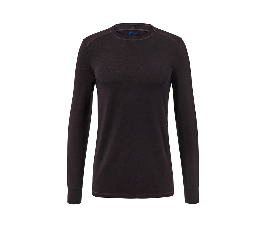 Schwarzes Langarmshirt mit RWS-zertifizierter Wolle.