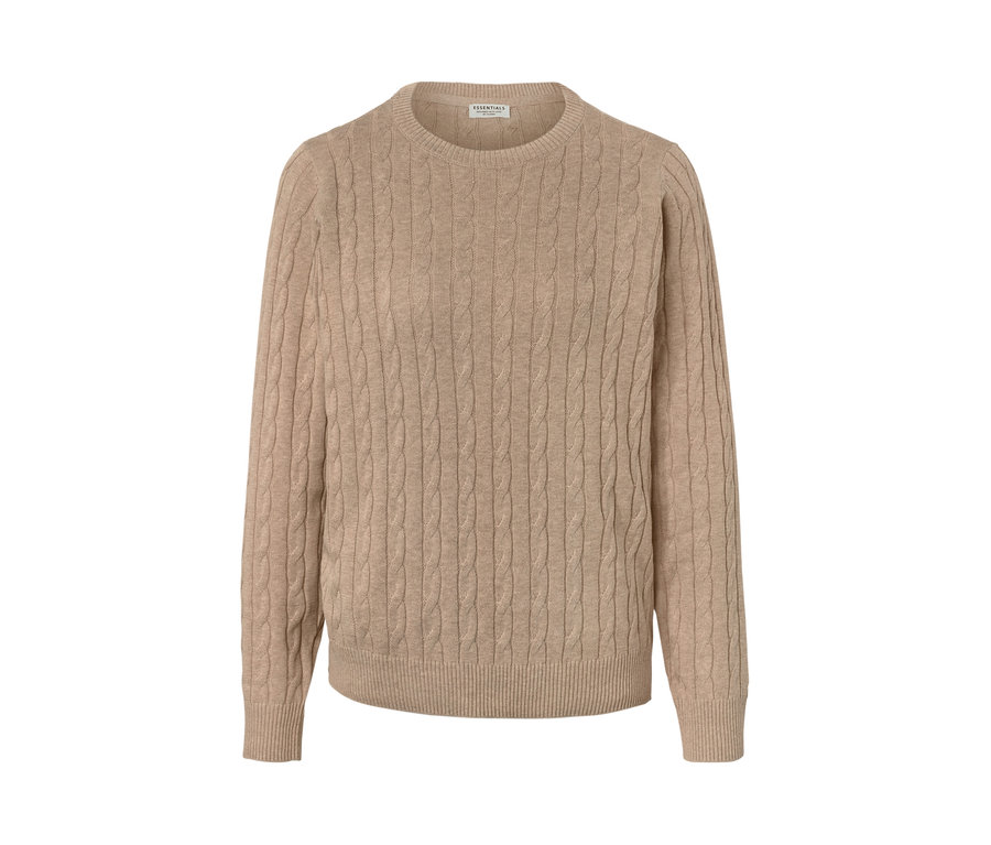 Creme melierter Zopfstrickpullover.