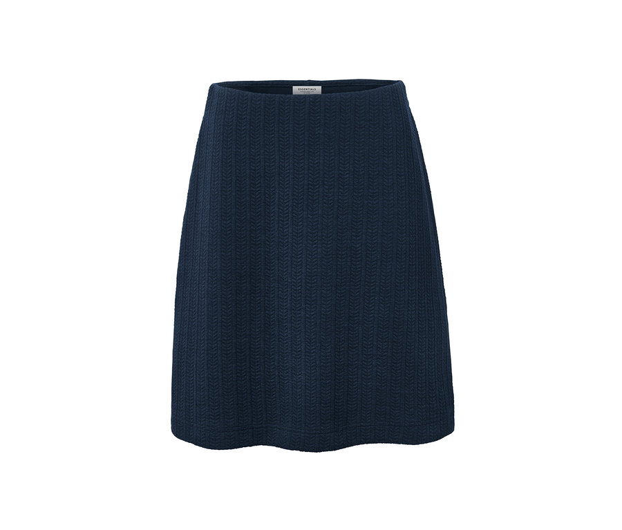 Blauer Sweatrock mit Zopfmuster.