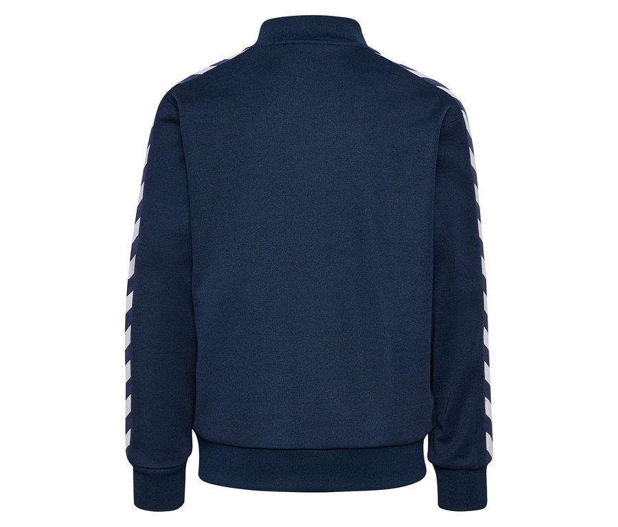 Rückansicht der blauen HUMMEL HMLJR Archive Reg Poly Zip Jacket.