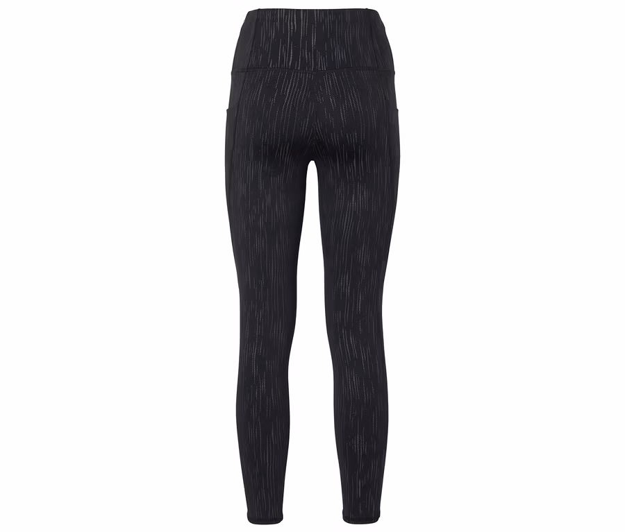 Schwarze Leggings mit hohem Bund und dezentem Muster.