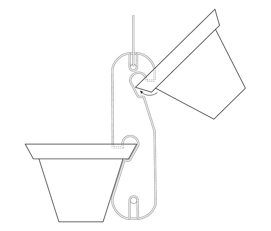 Illustration von zwei Blumentöpfen, einer hängt an der Wand und der andere ist geneigt in seine Richtung.