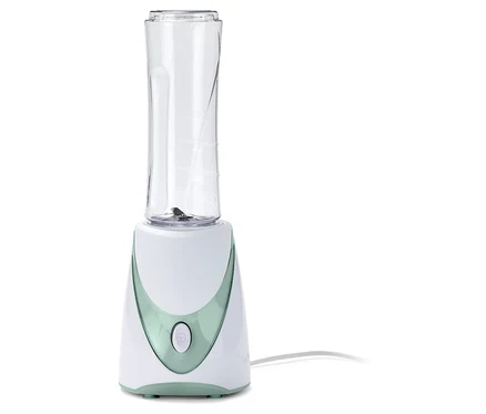 Ein Smoothie-Maker, 250 W, mit einem transparenten Behälter.