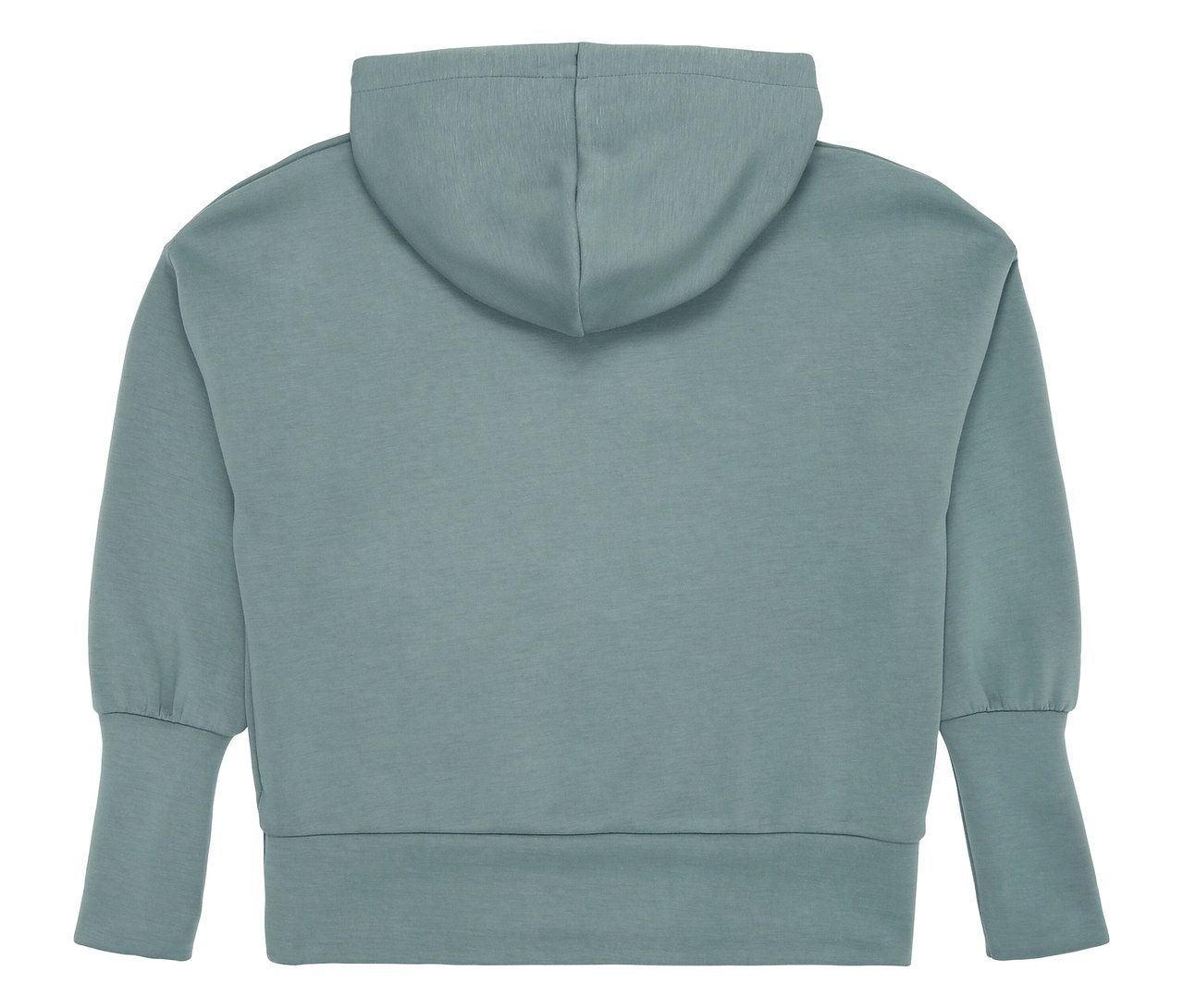 Rückansicht eines FILA Damen-Hoodies aus Modalmix in Blaugrau mit Kapuze und Bündchen.