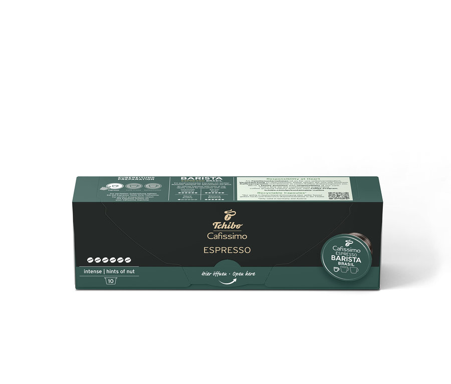 Packung Cafissimo Barista Espresso Brasil - 10 und 80 Kapseln.