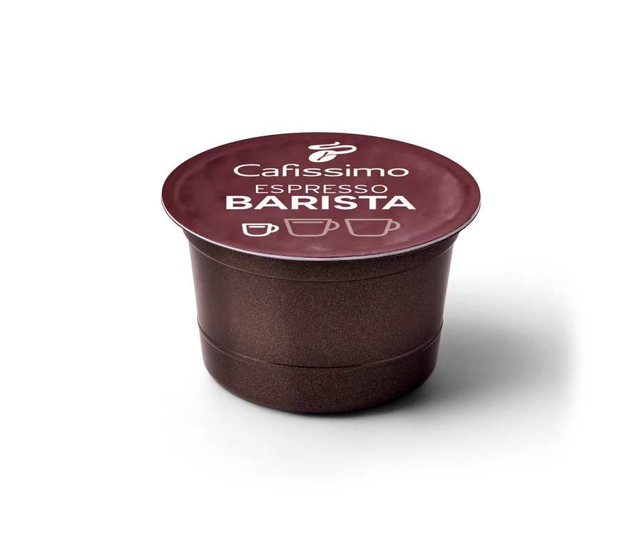 Nahaufnahme einer braunen Cafissimo BARISTA Espresso Kapsel.