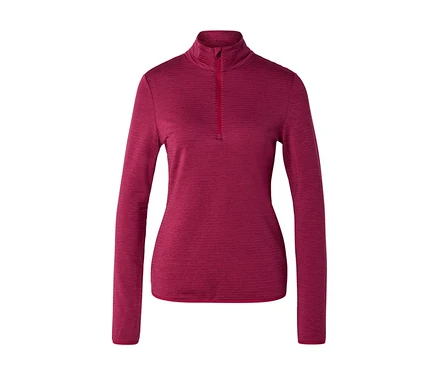 Dunkelrosa Langarmshirt mit Stehkragen und kurzem Reißverschluss.