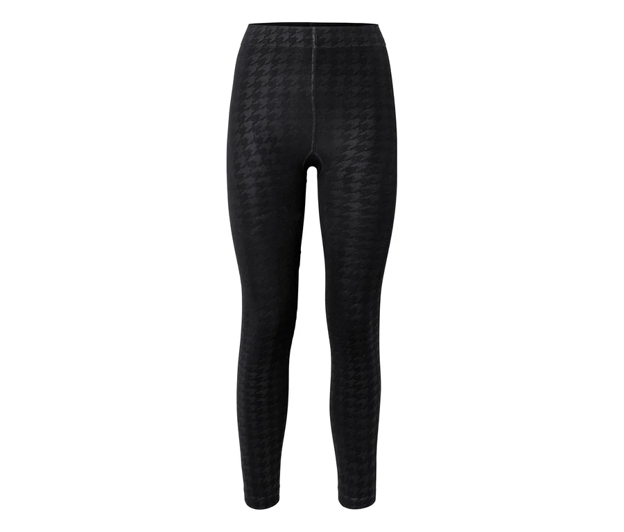Schwarze, lange Leggings mit dezentem Hahnentrittmuster.