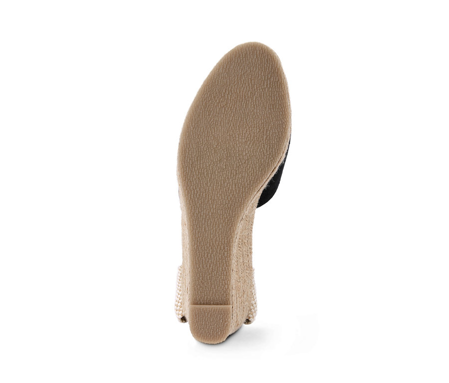 Detailansicht der Sohle von Keilabsatz-Espadrilles.