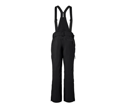 Schwarze High-Tech-Skihose mit Latz und Reißverschlüssen.