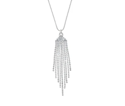Silberfarbene Kette Sparkle Fringes mit einem Anhänger in Form einer Franse aus kleinen Steinen.