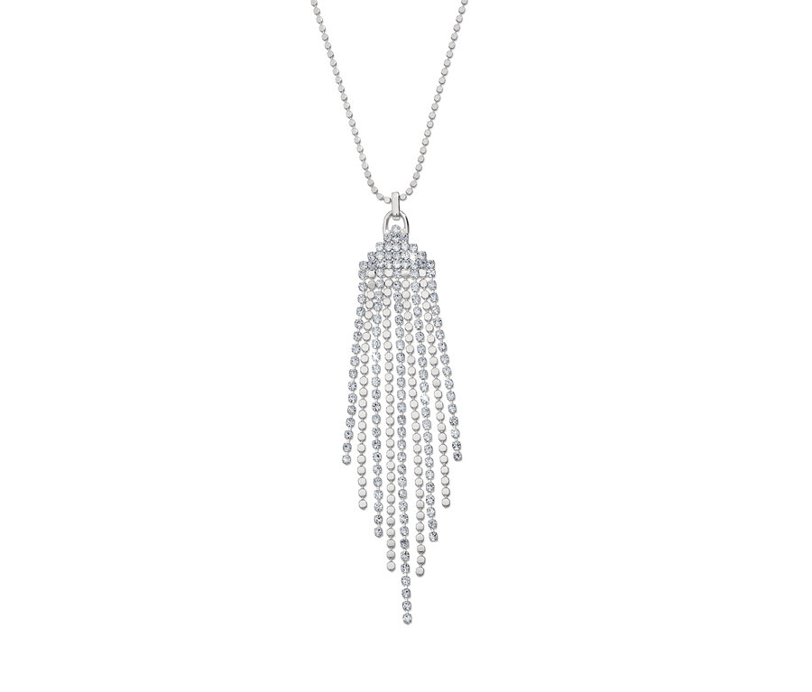 Silberfarbene Kette Sparkle Fringes mit einem Anhänger in Form einer Franse aus kleinen Steinen.
