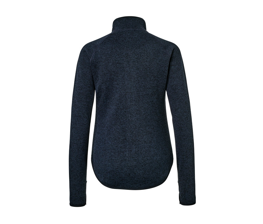 Dunkelblaue Strickfleece-Jacke von hinten.
