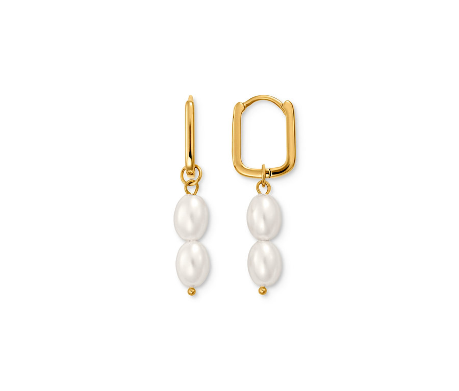 Zwei goldene Ohrhänger Schlaufe mit Perlen.