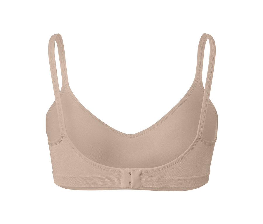 Detailansicht der Rückseite eines beigen Seamless-Soft-BHs.