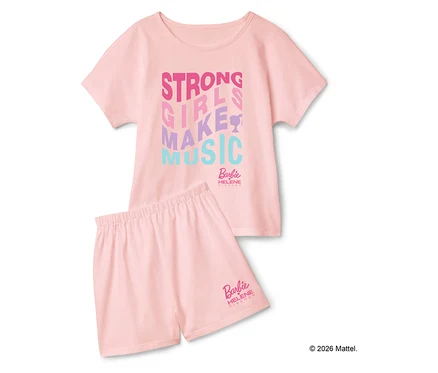 Rosa Barbie Helene Fischer Schlafanzug mit Aufschrift "Strong Girls Make Music".