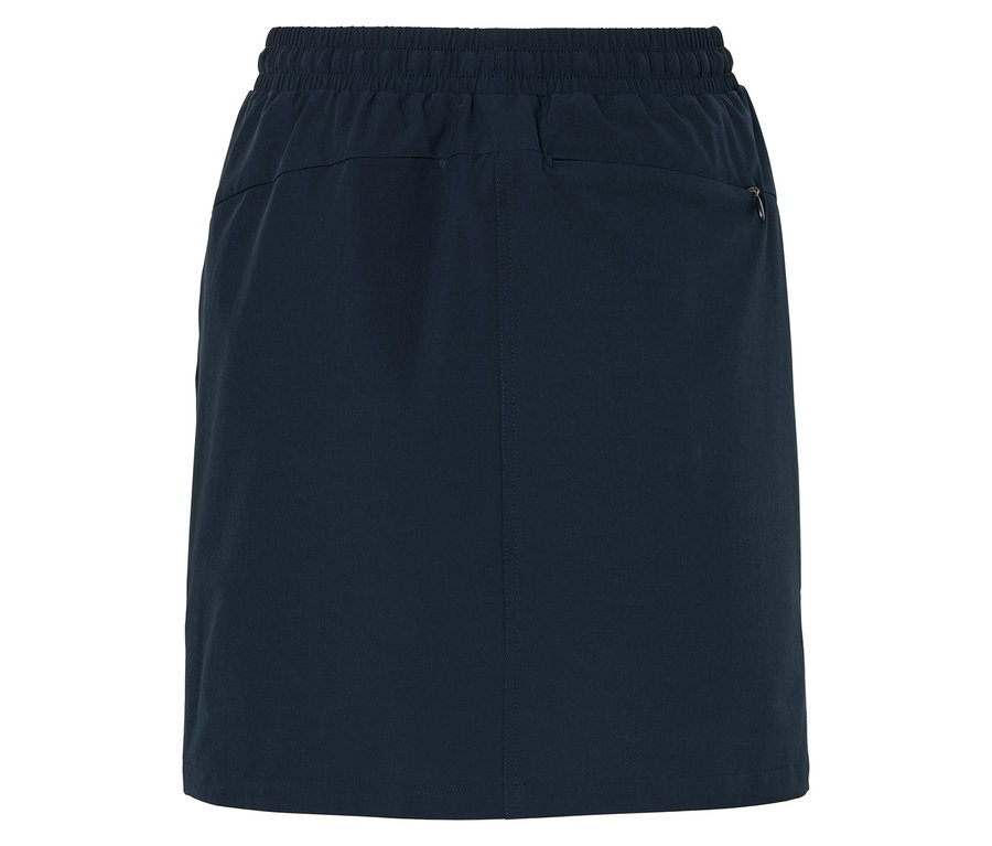 Rückansicht eines dunkelblauen Rocks mit elastischem Bund.