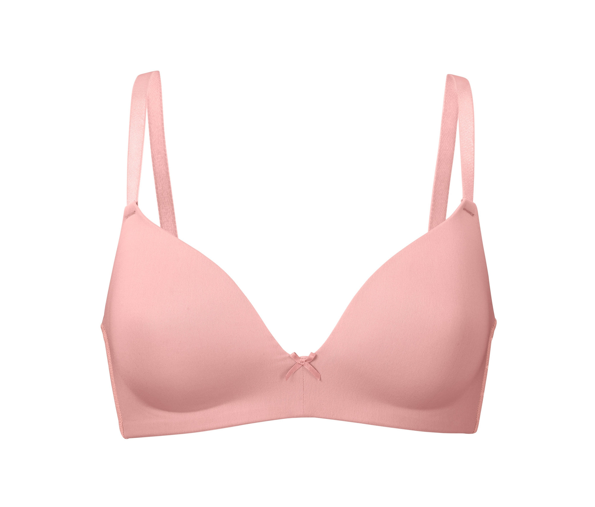 Rosa Softschalen-BH auf weißem Hintergrund.