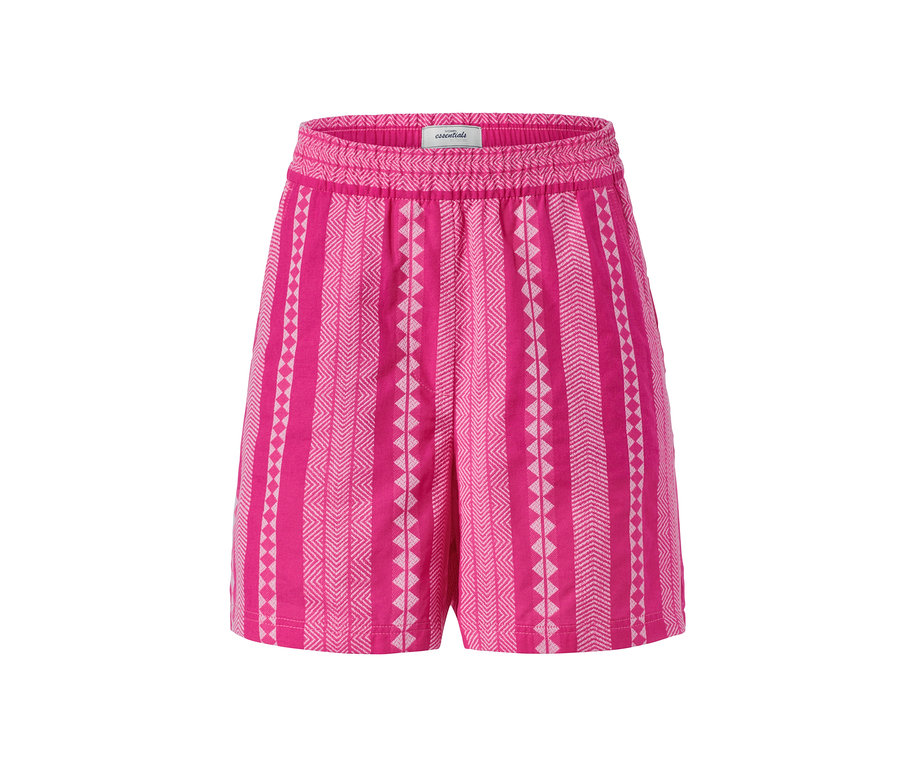 Nahaufnahme von Webshorts mit Ikat-Muster in Pink.