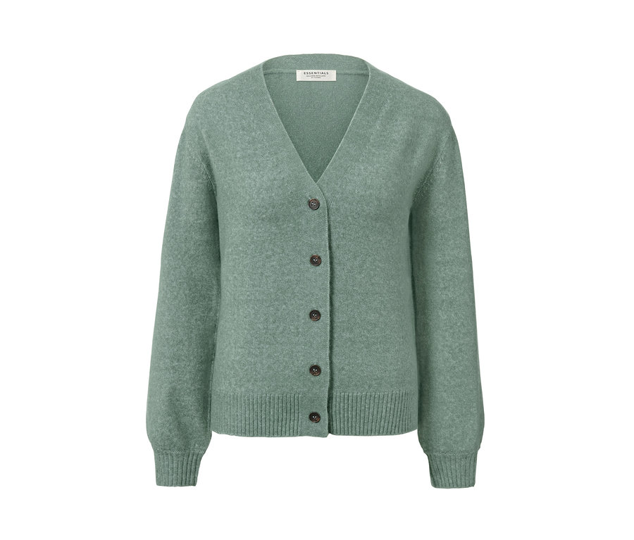 Salbeigrüne Strickcardigan mit Wolle.