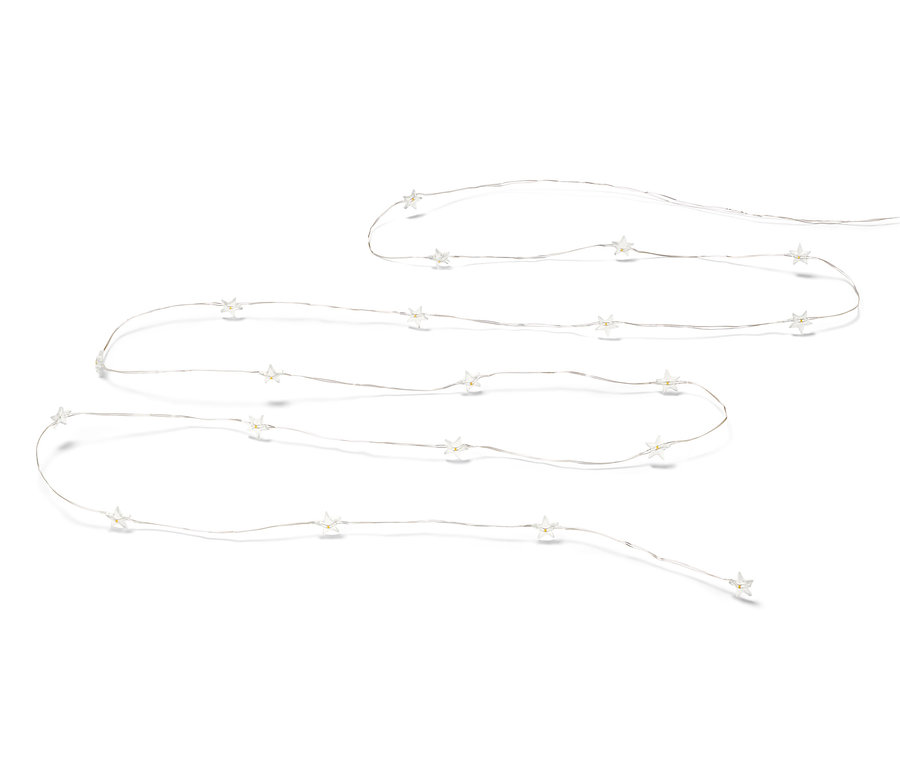 LED-Microlichterkette, Sterne auf weißem Hintergrund.