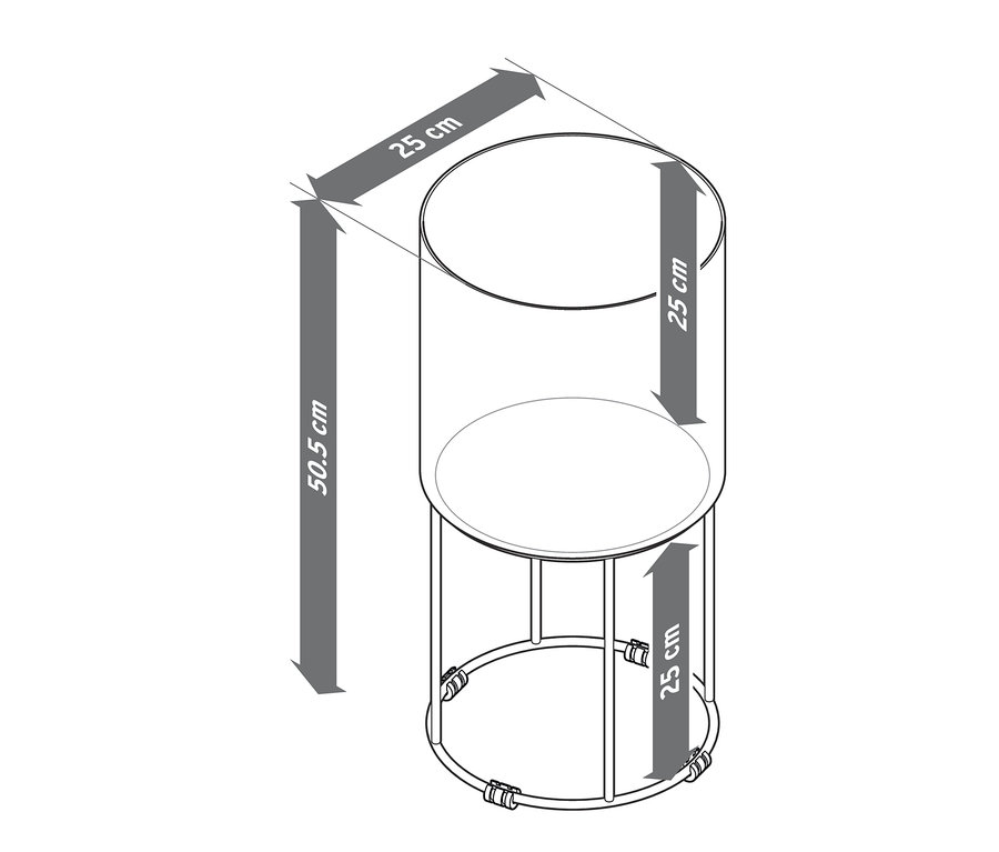 Abmessungen der runden Pflanzbox.